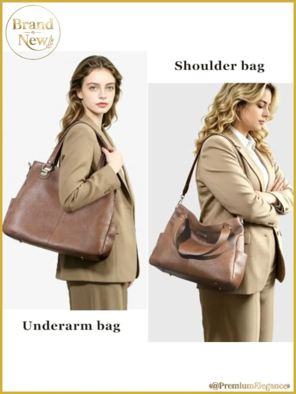 Genuine Full-Grain Leather Hobo Purse Women Slouchy Tote Crossbody Bag Work
